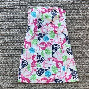 Lilly Pulitzer Strapless Dress - Pink, Green, and Navy size 00